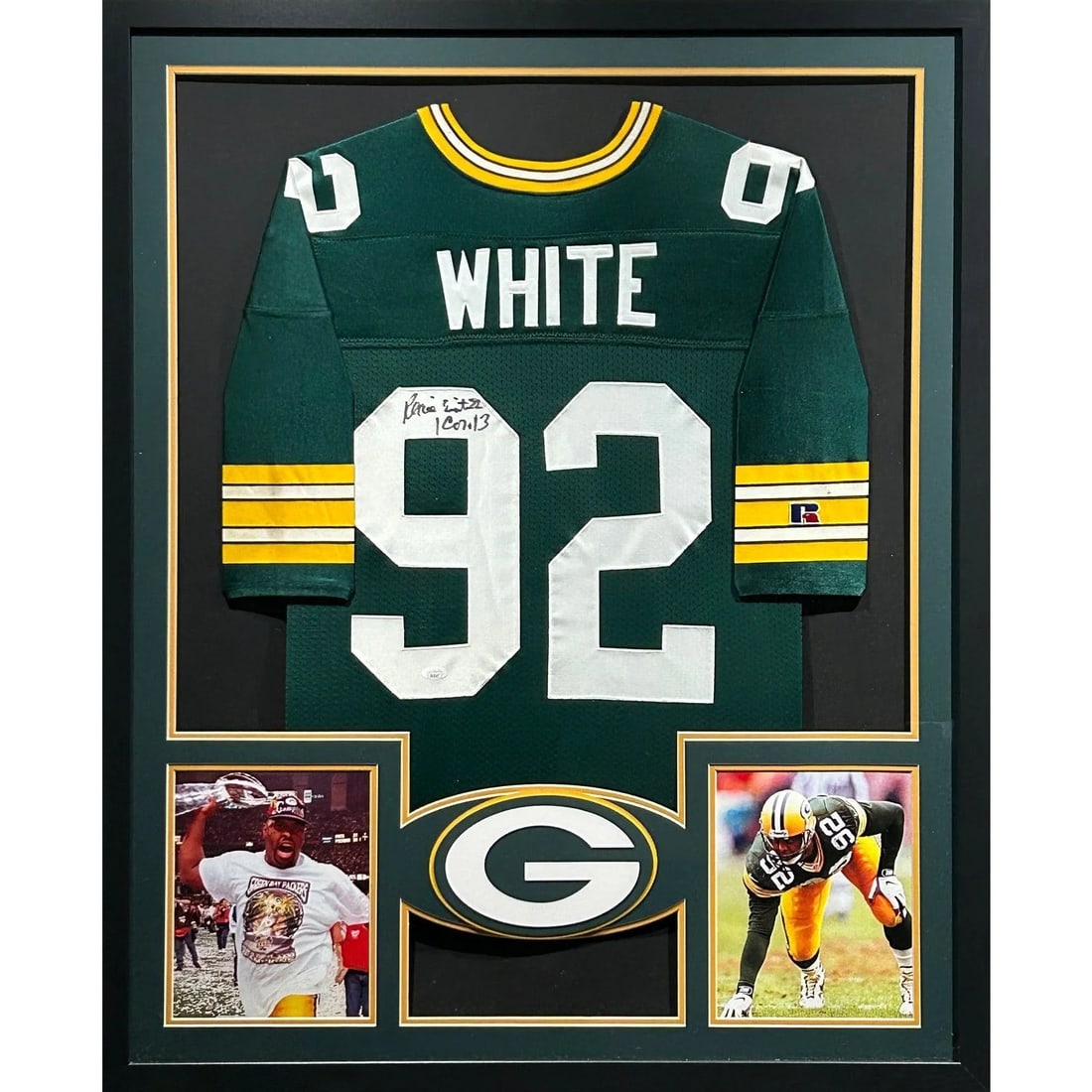 Reggie White Autographed Framed Jersey Green Bay Packers JSA Certified Rare: Reggie White Autographed Framed Jersey Green Bay Packers JSA Certified Rare This autographed Reggie White jersey is a rare collectible, honoring the legendary Green Bay Packers player. The jersey is a