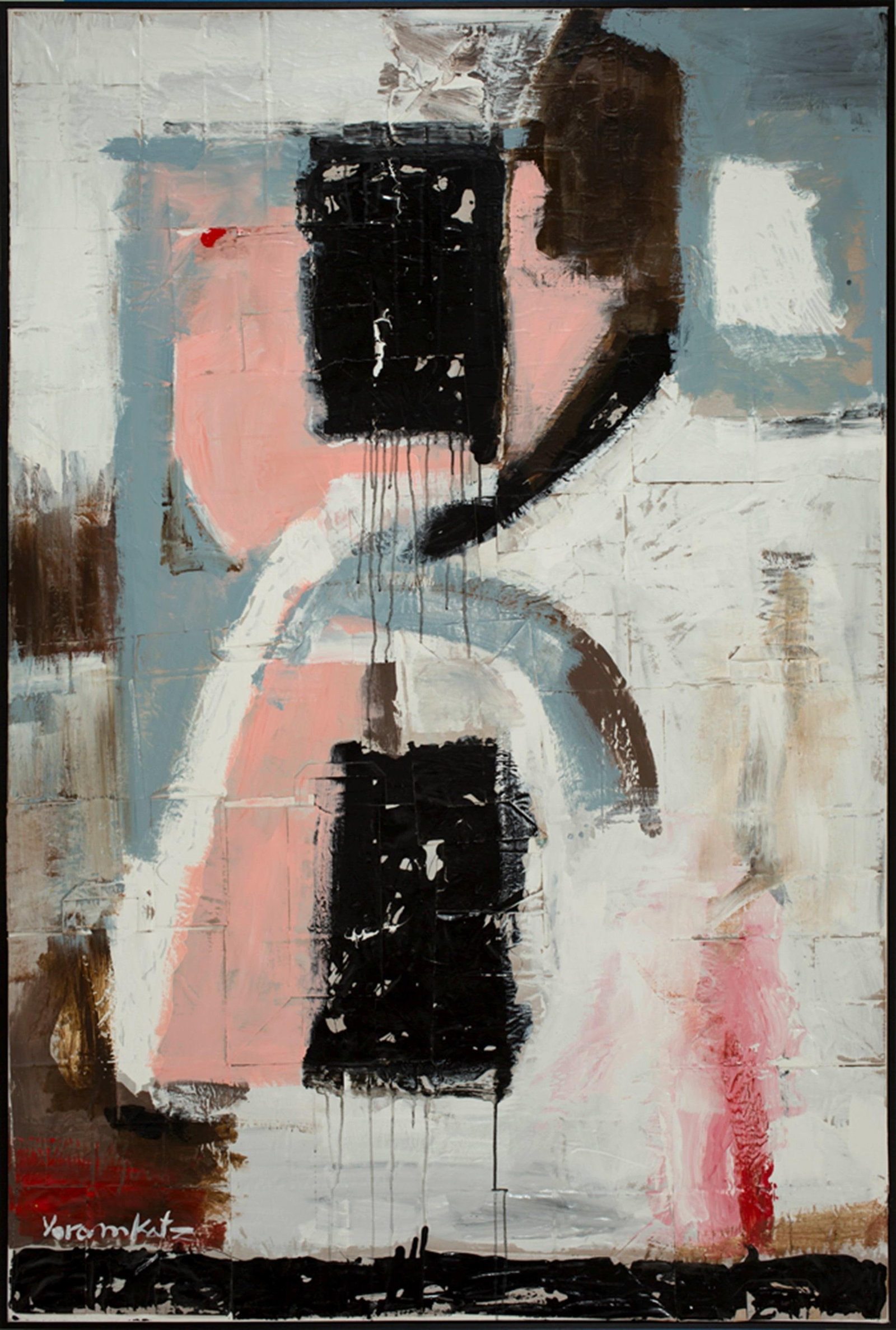 Yoram Katz Abstract Painting The Clock 72x48 Acrylic Enamel 2018: Yoram Katz Abstract Painting The Clock 72x48 Acrylic Enamel 2018 "The Clock" is a captivating abstract painting by Yoram Katz, measuring 72 x 48 inches. Created in 2018, this artwork showcases a dynam