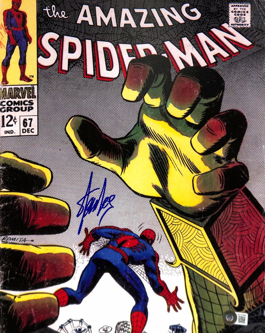 Stan Lee Signed 11x14 Spider Man Photograph Beckett Auto 10 Graded: Stan Lee Signed 11x14 Spider Man Photograph Beckett Auto 10 Graded This is an original 11x14 inch color photograph signed by Stan Lee, the creator of Marvel Comics' Spider-Man. The autograph, executed