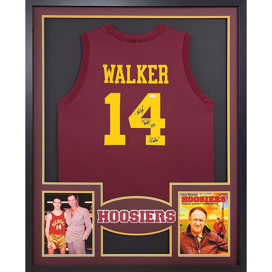 Framed Autographed Walker Jersey Hoosiers JSA Certified 42x34: Framed Autographed Walker Jersey Hoosiers JSA Certified 42x34 This framed jersey, autographed by Walker from the classic film Hoosiers, is a must-have for any fan. Authenticated by JSA, a leader in sp