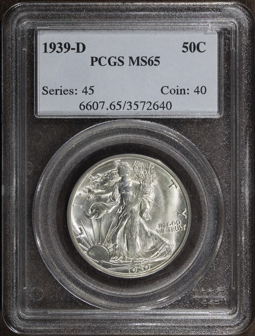 1939-D Liberty Walking Half Dollar Silver 50C NGC MS65: 1939-D Liberty Walking Half Dollar Silver 50C NGC MS65 This is an un-used 1939-D Walking Liberty Half Dollar graded MS65 by NGC. The coin is composed of 90% silver and was minted in Denver. It is cert