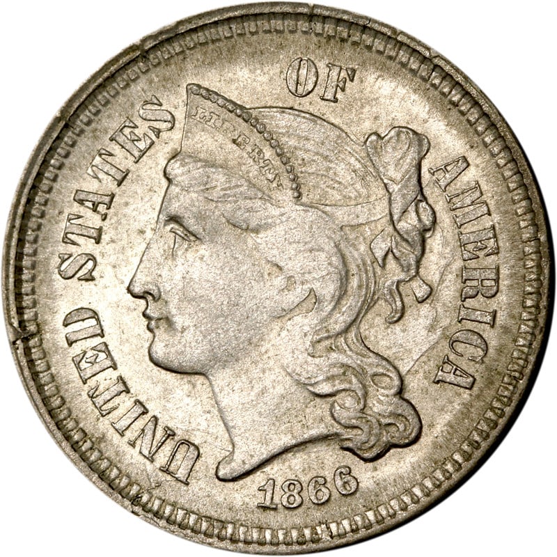 Choice Plus 1866 Nickel Three Cent United States Coin Uncertified Circulated: Choice Plus 1866 Nickel Three Cent United States Coin Uncertified Circulated This 1866 Three Cent Nickel coin from the United States is circulated and made of nickel. It is offered in Choice+ conditio
