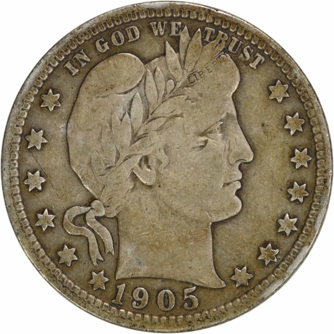 1905 Barber Quarter 25C Silver Coin Uncertified Philadelphia: 1905 Barber Quarter 25C Silver Coin Uncertified Philadelphia This 1905 Barber Silver Quarter is a historical piece from the United States, featuring the renowned design by Charles E. Barber. The coin