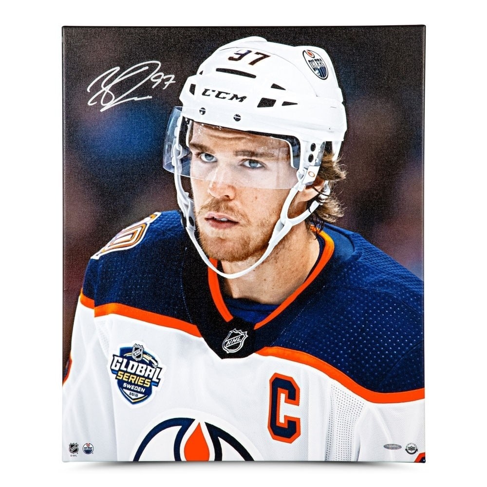 Connor McDavid Autographed 20x24 Canvas Photo Edmonton Oilers Upper Deck Authenticated: Connor McDavid Autographed 20x24 Canvas Photo Edmonton Oilers Upper Deck Authenticated Capture a moment with this stunning Connor McDavid autographed 20X24 canvas photo titled "Looking On." This origi