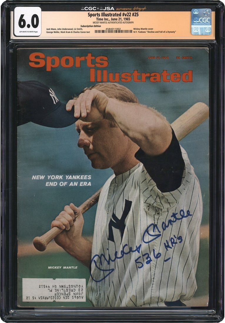 Mickey Mantle Signed 1965 Sports Illustrated JSA Authenticated 536 Home Runs: Mickey Mantle Signed 1965 Sports Illustrated JSA Authenticated 536 Home Runs Relive a piece of baseball history with this Mickey Mantle signed and inscribed June 21, 1965, Sports Illustrated magazine.