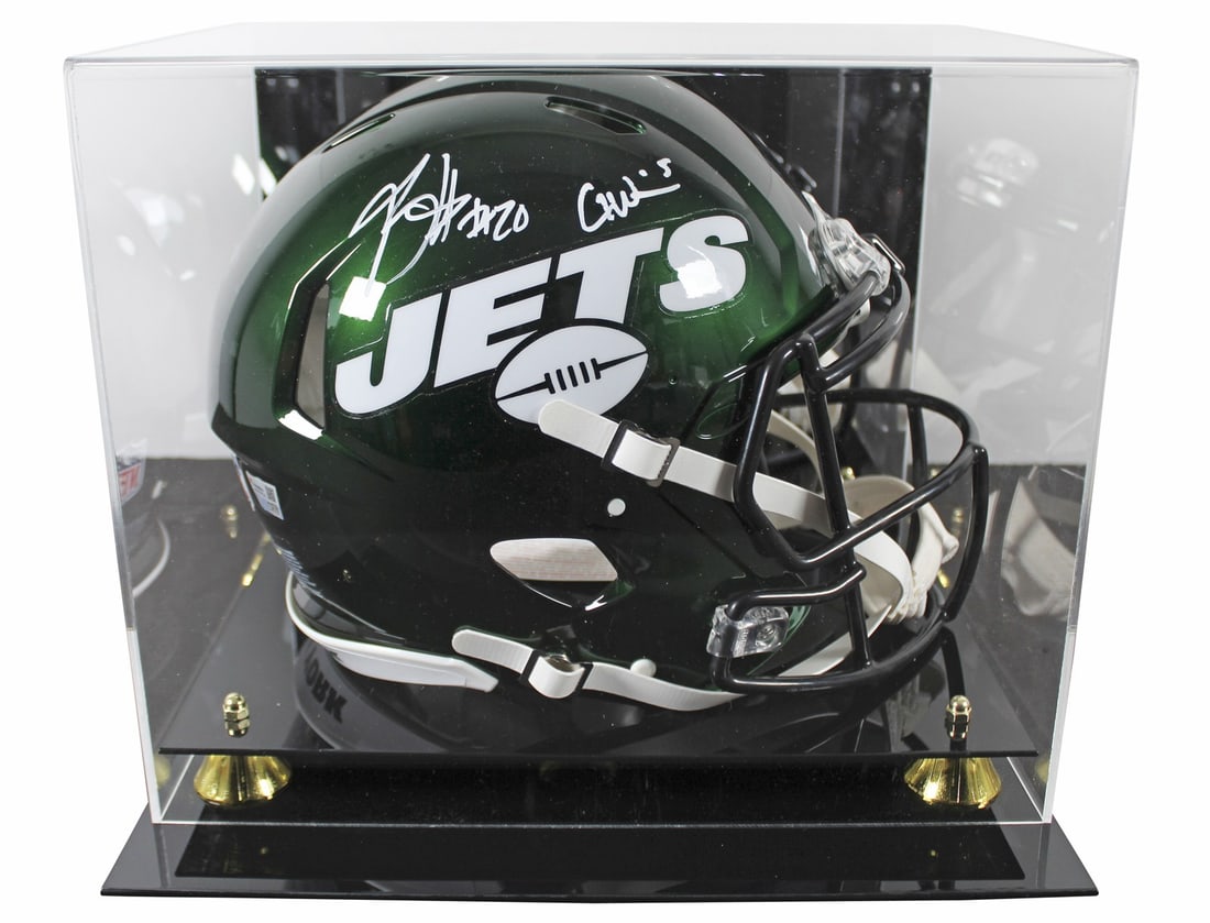 Breece Hall Garrett Wilson Signed Jets Full Size Speed Helmet with Display Case: Breece Hall Garrett Wilson Signed Jets Full Size Speed Helmet with Display Case This Riddell Full Size Speed Proline Helmet has been personally signed by NFL stars Breece Hall and Garrett Wilson of th