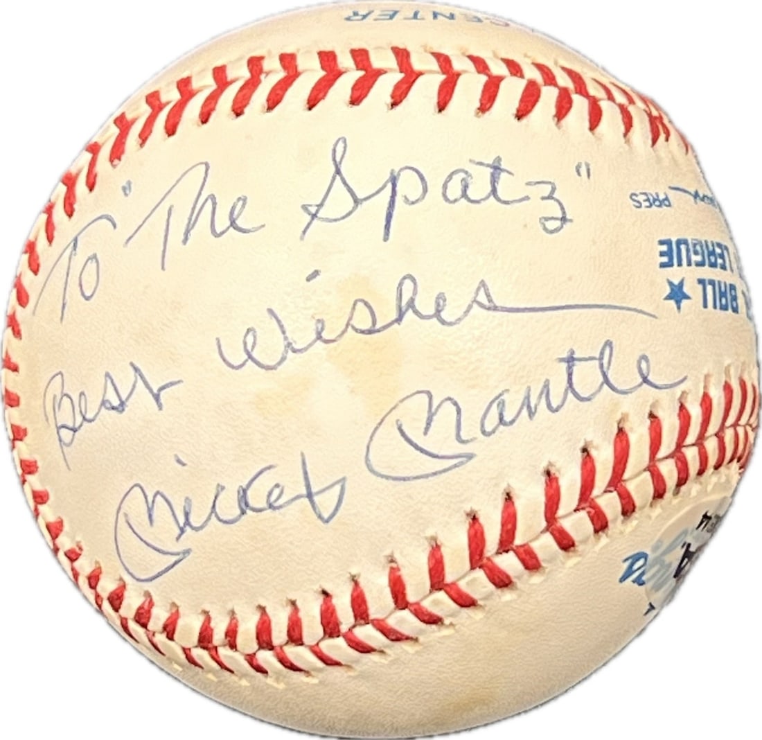 Mickey Mantle Autographed Baseball PSA MINT 9 Yankees Vintage Collectible: Mickey Mantle Autographed Baseball PSA MINT 9 Yankees Vintage Collectible This is a vintage baseball autographed by the legendary Hall of Famer Mickey Mantle, known for his remarkable career with the