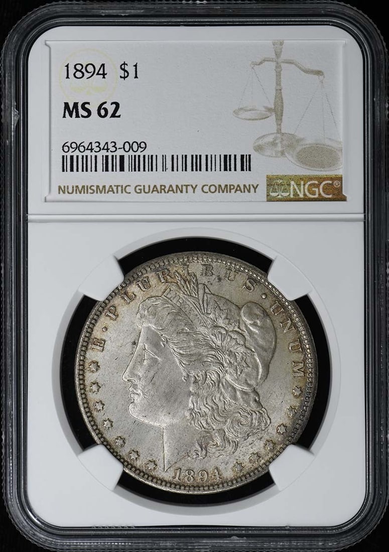 NGC MS62 1894 Philadelphia Morgan Silver Dollar Uncirculated: NGC MS62 1894 Philadelphia Morgan Silver Dollar Uncirculated This 1894 Morgan Dollar features the iconic design and was minted in Philadelphia. Certified by NGC and graded MS62, this uncirculated coin