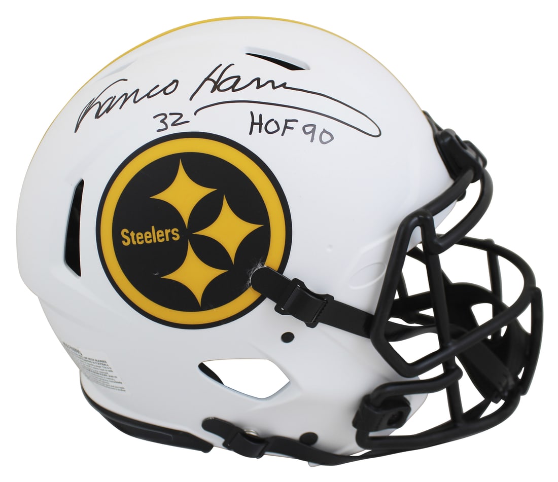 Franco Harris Signed Steelers Lunar F/S Speed Helmet HOF 90 BAS Authenticated: Franco Harris Signed Steelers Lunar F/S Speed Helmet HOF 90 BAS Authenticated This authentic full-size speed proline helmet is a standout collectible for fans of the Pittsburgh Steelers. Personally si