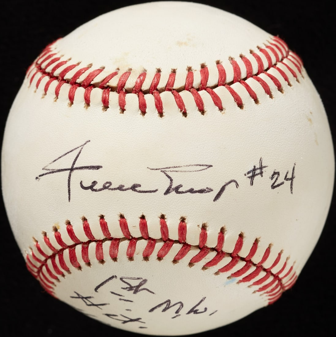 Willie Mays Signed Baseball JSA 1st MLB Hit HR Off Spahn 5.28.51: Willie Mays Signed Baseball JSA 1st MLB Hit HR Off Spahn 5.28.51 This original official National League baseball is a remarkable piece of baseball history, signed by legendary player Willie Mays. The