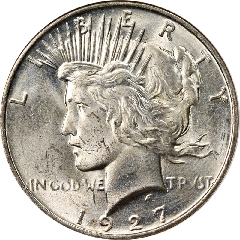 NGC MS63 1927-D Peace Silver Dollar Uncirculated from Denver Mint: NGC MS63 1927-D Peace Silver Dollar Uncirculated from Denver Mint This stunning 1927-D Peace Dollar, certified by NGC with a grade of MS63, showcases great eye appeal, featuring fantastic luster and a