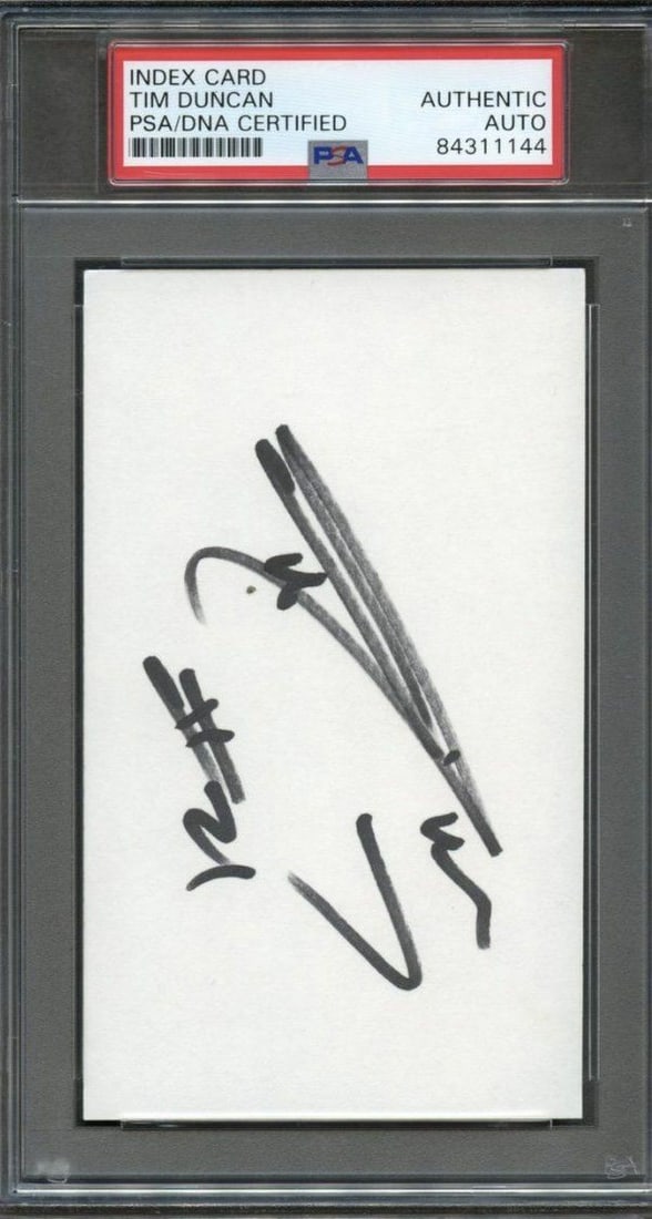 Tim Duncan Autographed Cut PSA/DNA Slabbed Basketball Memorabilia: Tim Duncan Autographed Cut PSA/DNA Slabbed Basketball Memorabilia This is a slabbed cut autograph signed by Tim Duncan, a legendary player known for his time with the San Antonio Spurs. The autograph