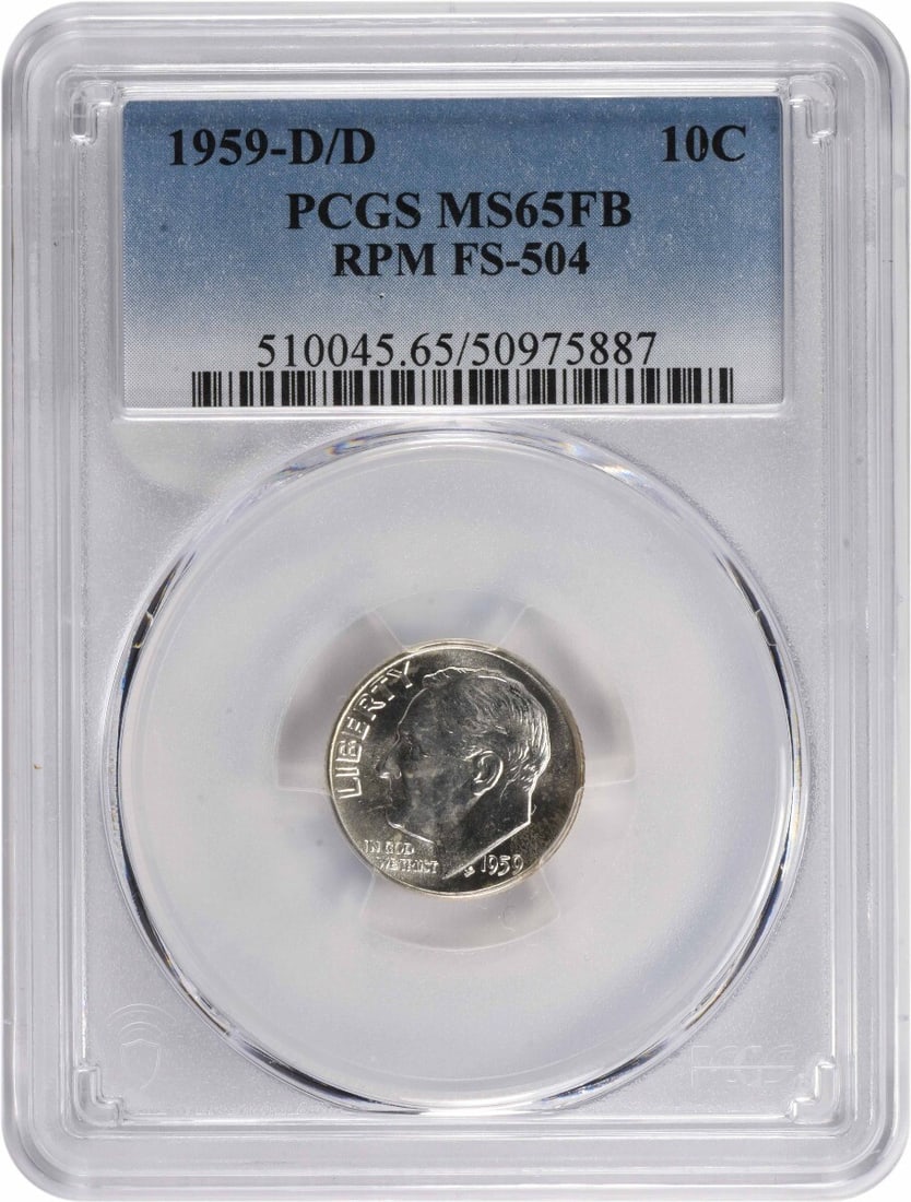 1959-D/D Roosevelt Dime MS65FB PCGS 90% Silver Denver Mint: 1959-D/D Roosevelt Dime MS65FB PCGS 90% Silver Denver Mint This 1959-D/D Roosevelt Dime is a stunning example of numismatic craftsmanship, graded MS65FB by PCGS. Featuring a composition of 90% silver
