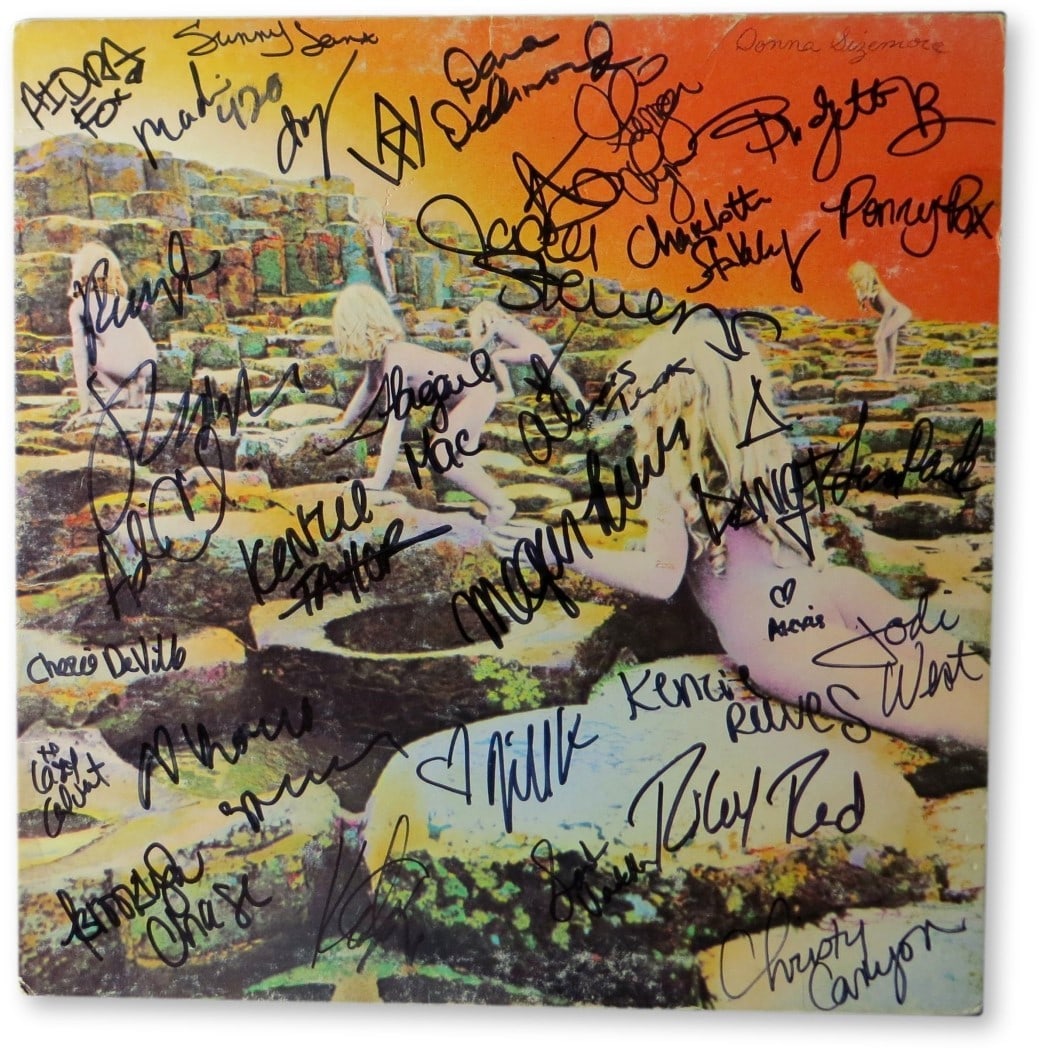 AVN Adult Stars Signed Led Zeppelin Album Cover 30 Signatures: AVN Adult Stars Signed Led Zeppelin Album Cover 30 Signatures This unique autographed record album cover features a collection of signatures from notable AVN adult stars, including Ginger Lynn, Katie