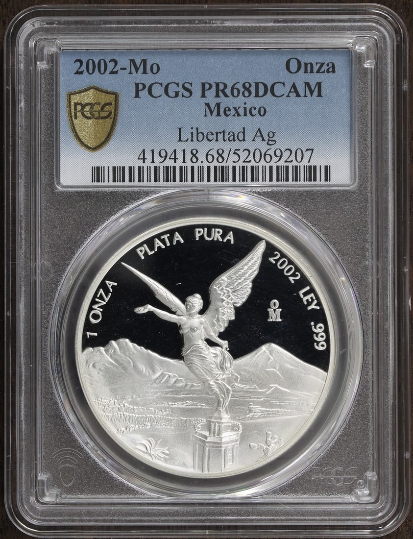 2002 Mexico Libertad 1 oz Silver Proof Coin PR68 DCAM PCGS: 2002 Mexico Libertad 1 oz Silver Proof Coin PR68 DCAM PCGS This stunning 2002 Mexican Libertad coin is a must-have for collectors and enthusiasts. Crafted from .999 fine silver, this proof coin showca