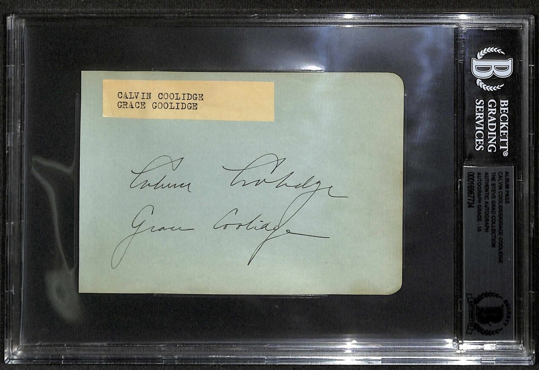 Calvin Coolidge & Grace Coolidge Signed Album Page Beckett Certified: Calvin Coolidge & Grace Coolidge Signed Album Page Beckett Certified This exquisite album page features the authentic signatures of Calvin Coolidge, the 30th President of the United States, and his wi