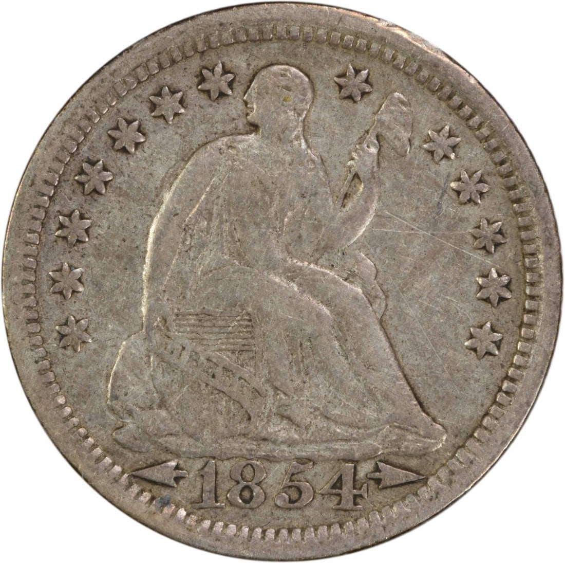 1854 Liberty Seated Half Dime 90% Silver Uncertified: 1854 Liberty Seated Half Dime 90% Silver Uncertified Discover a piece of American numismatic history with the 1854 Liberty Seated Silver Half Dime. Crafted in Philadelphia, this coin features the icon