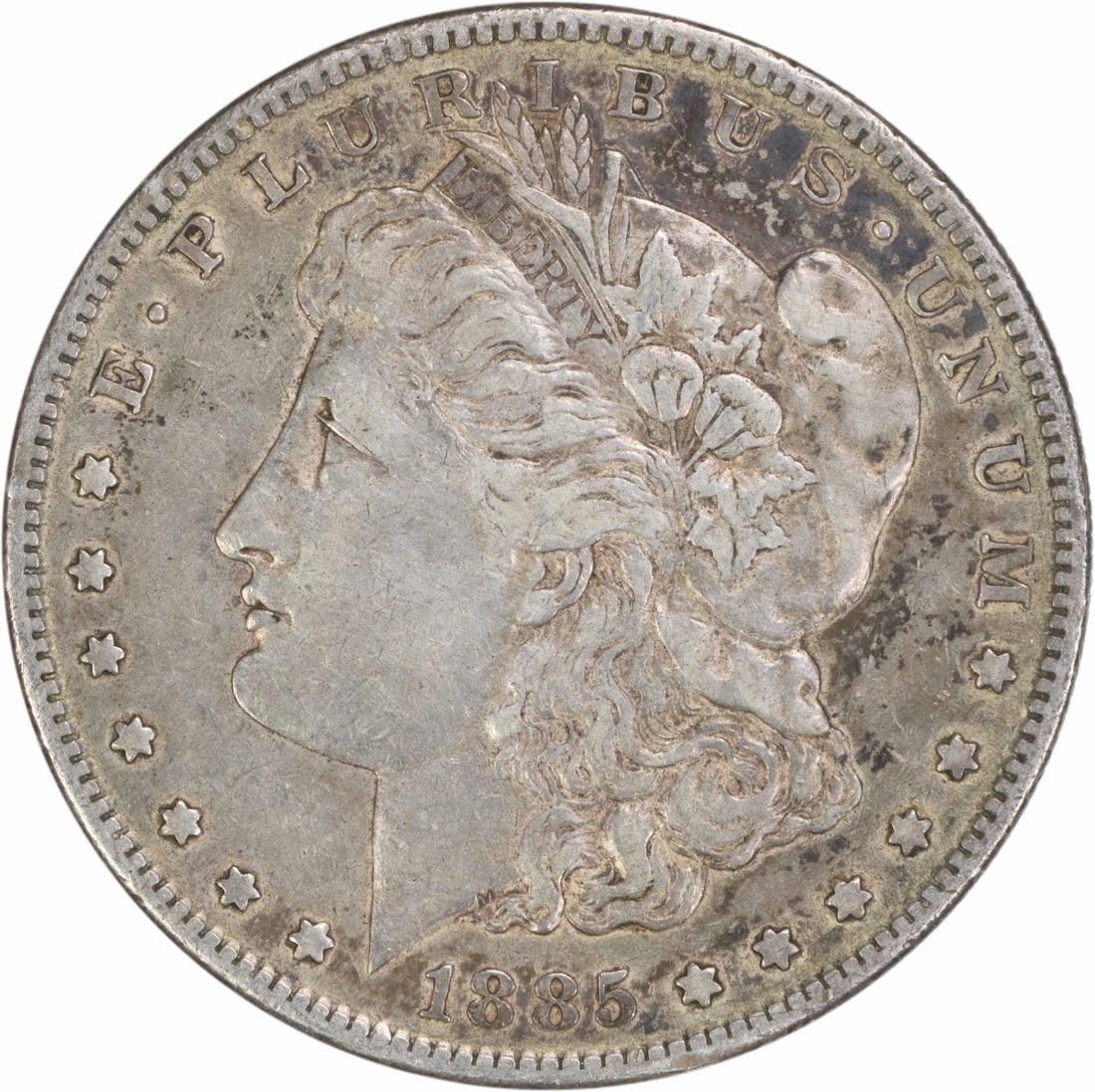 1885 San Francisco Morgan Dollar EF Grade Uncertified Silver Coin: 1885 San Francisco Morgan Dollar EF Grade Uncertified Silver Coin This is an 1885-S Morgan Silver Dollar from the United States, minted in San Francisco. The coin is composed of 90% silver and 10% cop
