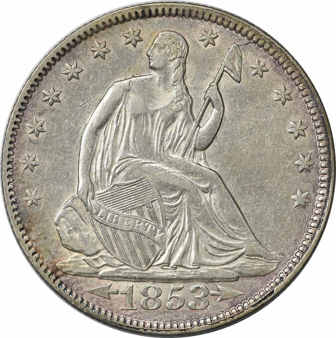 1853 Liberty Seated Half Dollar 50C Silver AU Uncertified DDR FS-802: 1853 Liberty Seated Half Dollar 50C Silver AU Uncertified DDR FS-802 This 1853 Liberty Seated Silver Half Dollar features a beautiful design by Thomas Sully and Christian Gobrecht. Struck in Philadelp