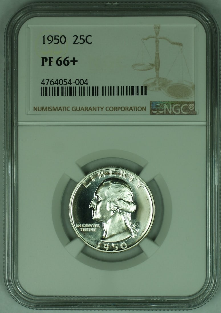1950 Washington Quarter Silver NGC PF 66+ Uncirculated Coin: 1950 Washington Quarter Silver NGC PF 66+ Uncirculated Coin This 1950 Washington Quarter is a stunning piece of numismatic history, certified by NGC with a grade of PF 66+. It features the iconic Wash
