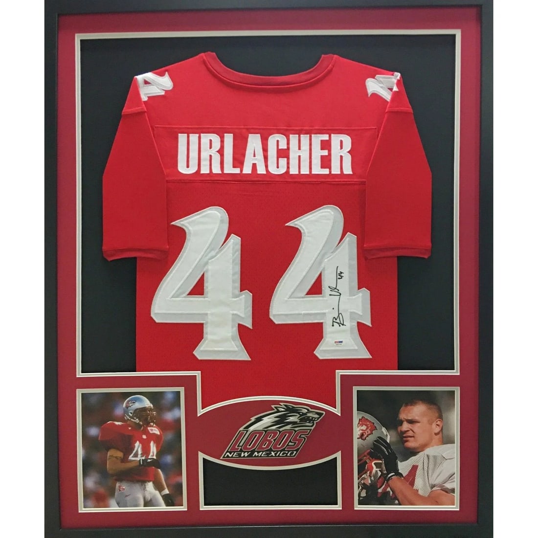 Framed New Mexico Jersey Signed by Brian Urlacher with PSA/DNA Authentication: Framed New Mexico Jersey Signed by Brian Urlacher with PSA/DNA Authentication This framed jersey is autographed by Brian Urlacher and authenticated by PSA/DNA. The jersey features detailed framing wit