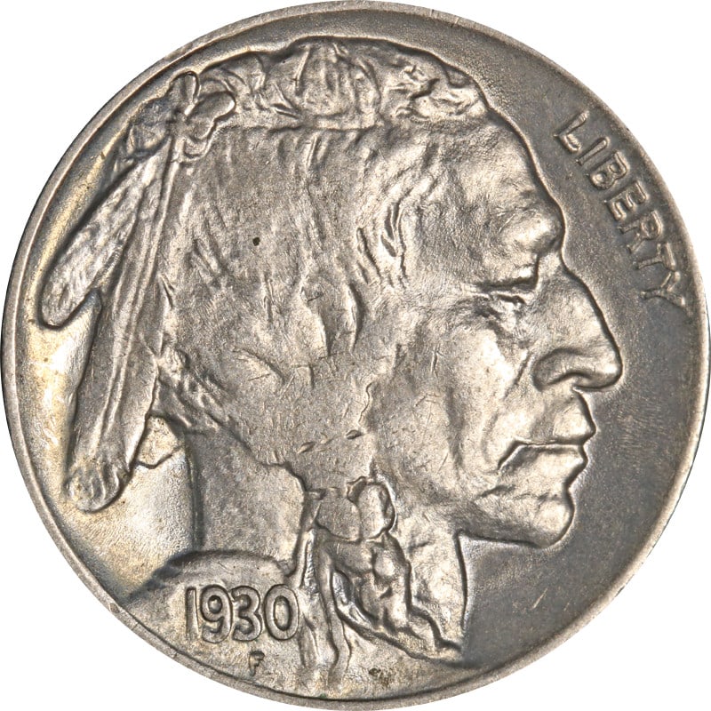 1930-P Buffalo Nickel Circulated Vintage Coin: 1930-P Buffalo Nickel Circulated Vintage Coin This 1930-P Buffalo Nickel is a classic piece of American numismatics. It features a striking design with the iconic Native American head on the obverse a