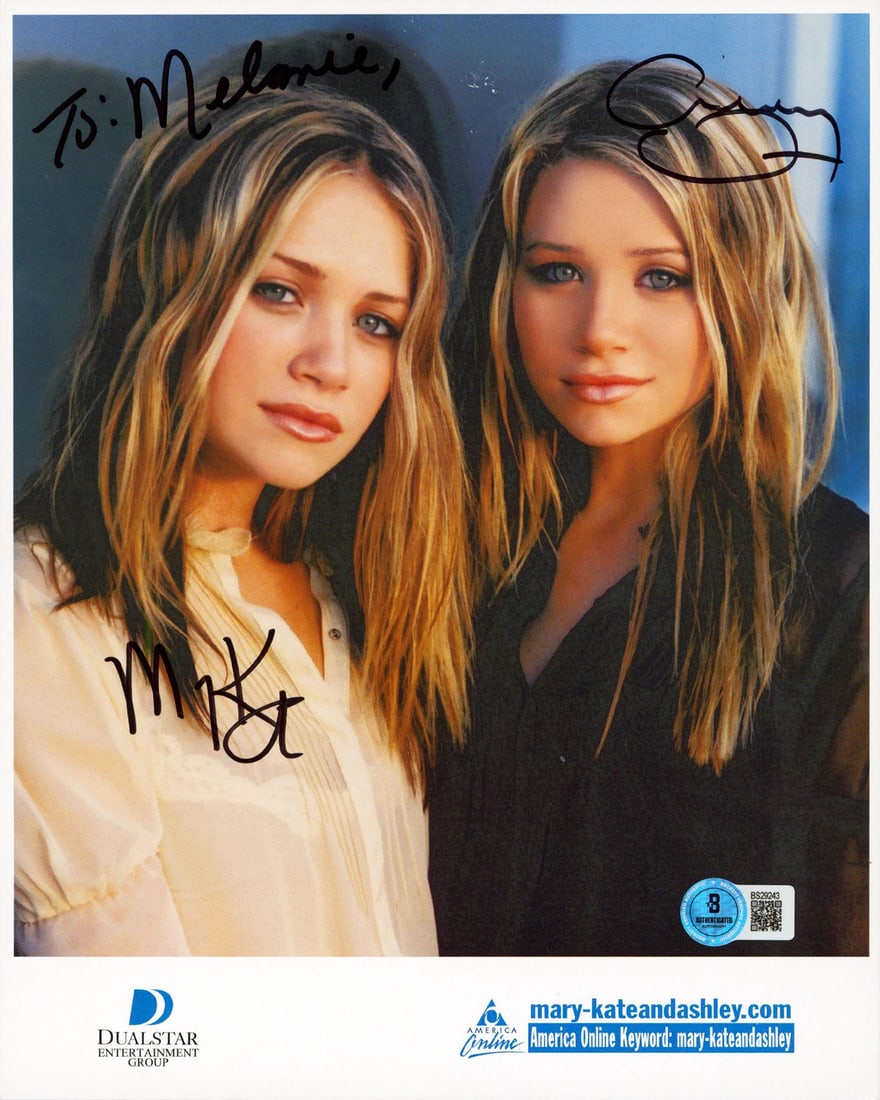 Mary-Kate Ashley Olsen Signed Full House 8x10 Photo To Melanie BAS: Mary-Kate Ashley Olsen Signed Full House 8x10 Photo To Melanie BAS This original vertical 8x10 promotional photograph features the signatures of Mary-Kate Olsen and Ashley Olsen from the beloved serie