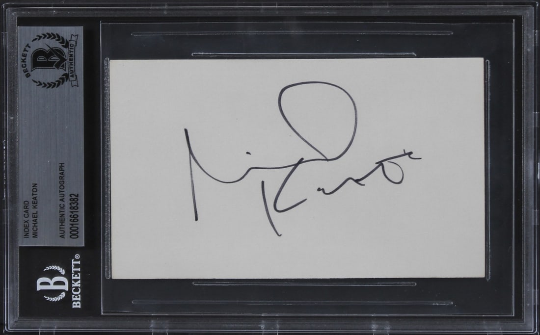 Michael Keaton Signed Batman 3x5 Index Card Slabbed Beckett Authenticated: Michael Keaton Signed Batman 3x5 Index Card Slabbed Beckett Authenticated This authentic 3x5 index card features the signature of Michael Keaton, the iconic actor known for his role as Batman. It has