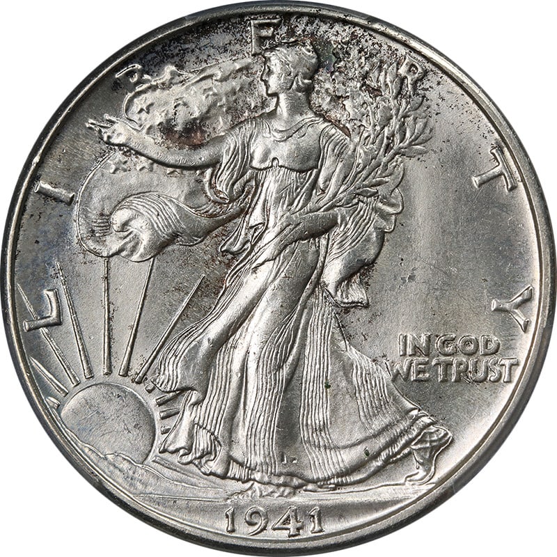 1941-D Walking Liberty Half Dollar PCGS MS65 Silver Strong Strike: 1941-D Walking Liberty Half Dollar PCGS MS65 Silver Strong Strike This 1941-D Walking Liberty Half showcases exceptional eye appeal with brilliant luster and a strong strike. The coin is predominantly