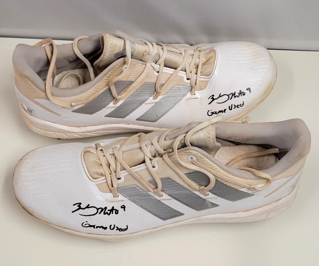 Zach Neto Autographed Game-Used Cleats Angels BAS Certified: Zach Neto Autographed Game-Used Cleats Angels BAS Certified These game-used cleats are signed by Zach Neto, a rising star in baseball and member of the Los Angeles Angels. Each pair has been authentic