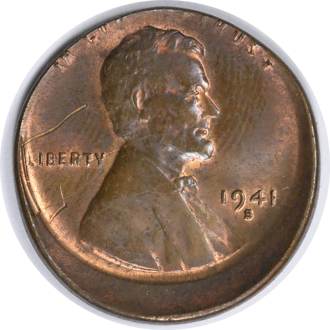 1941-S Lincoln Wheat Cent 10 Off Center BU Uncertified Copper Coin (1 of 2)