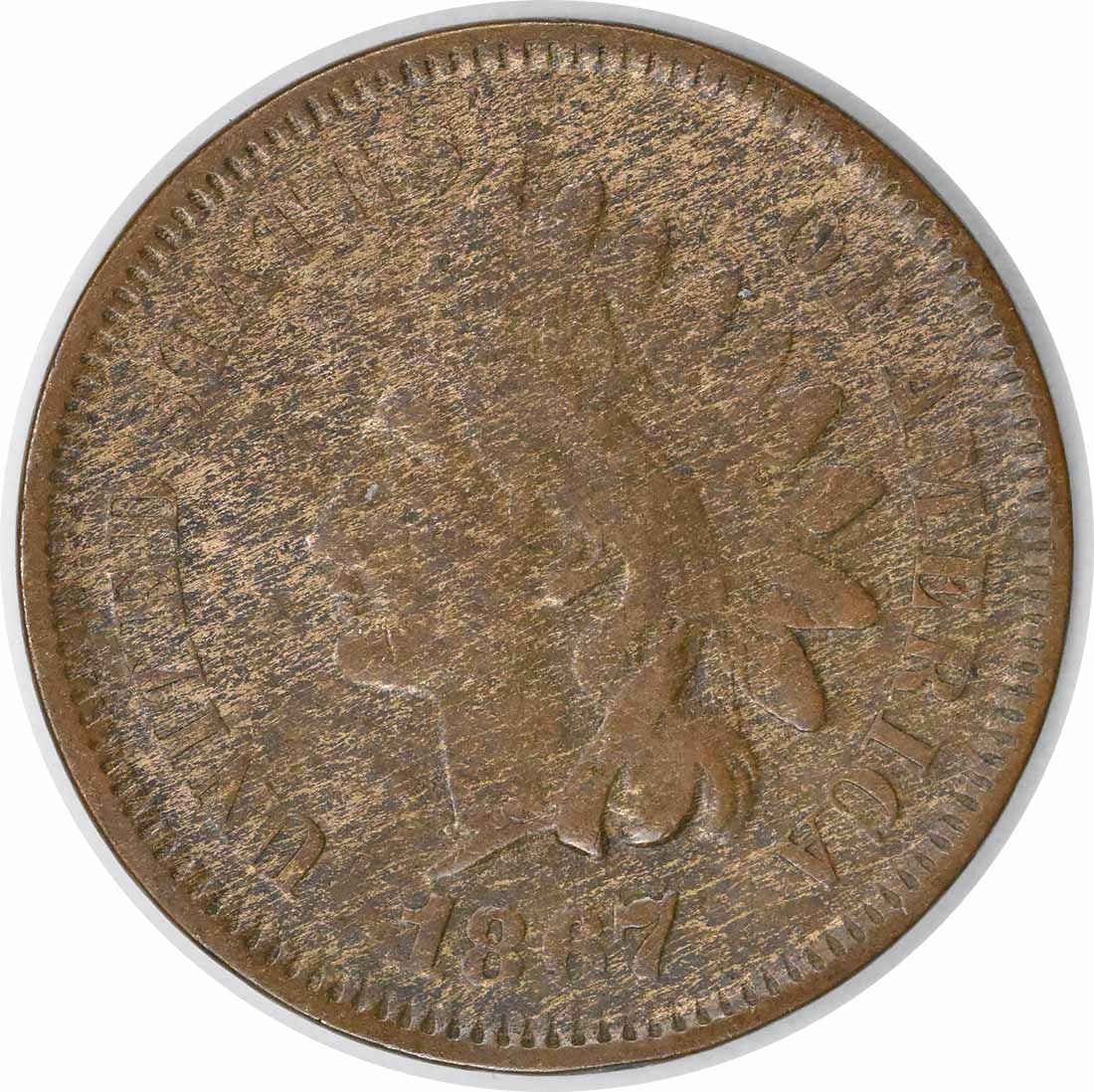 1867 Indian Head Cent Copper Coin KM 90a Uncertified: 1867 Indian Head Cent Copper Coin KM 90a Uncertified This 1867 Indian Cent features the iconic Indian Head design, crafted from copper. It is classified as a Very Good (VG) grade, indicating that it h