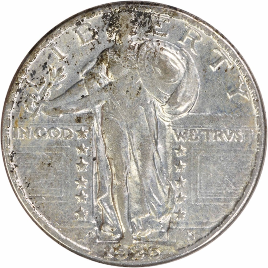 1926 Denver Standing Liberty Quarter 90 Percent Silver AU Grade Uncertified: 1926 Denver Standing Liberty Quarter 90 Percent Silver AU Grade Uncertified This 1926-D Standing Liberty Quarter is composed of 90% silver and 10% copper, featuring a design by Hermon A. Mac Neil. Str