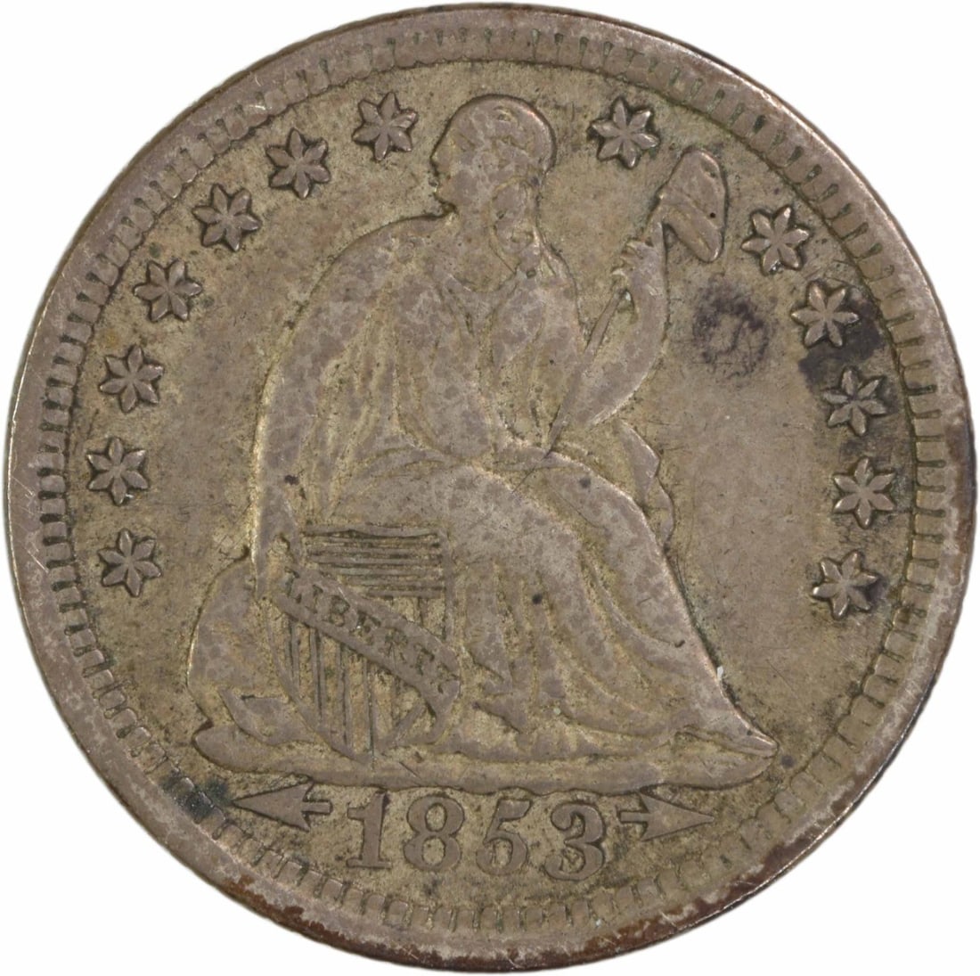 1853 Liberty Seated Half Dime Silver Uncertified 90% Silver: 1853 Liberty Seated Half Dime Silver Uncertified 90% Silver This 1853 Liberty Seated Silver Half Dime is a remarkable piece of American numismatic history. Struck at the Philadelphia mint, this circul