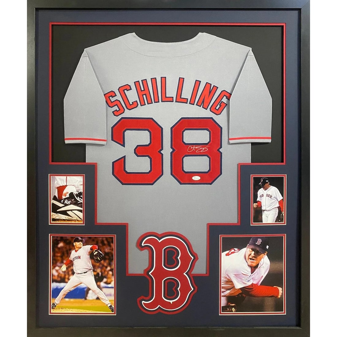 Curt Schilling Autographed Framed Jersey Boston Red Sox JSA Certified: Curt Schilling Autographed Framed Jersey Boston Red Sox JSA Certified This is a framed autographed jersey of Curt Schilling, a distinguished player from the Boston Red Sox. The jersey is authenticated