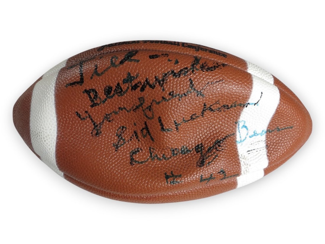 Sid Luckman Autographed Football Personalized Chicago Bears JSA Authenticated: Sid Luckman Autographed Football Personalized Chicago Bears JSA Authenticated This is an original autographed football by Sid Luckman, a legendary player of the Chicago Bears. The item is personalized
