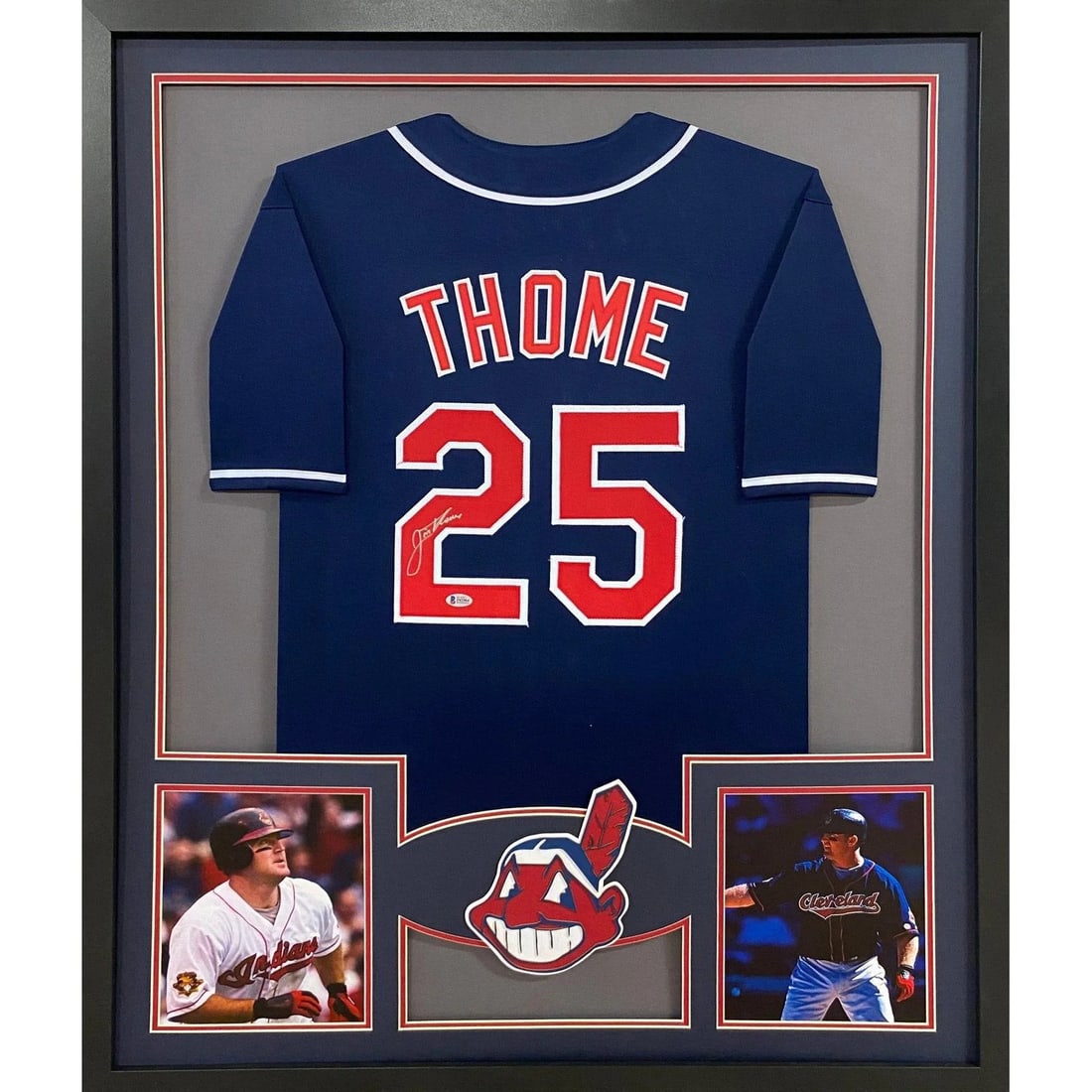 Framed Cleveland Indians Jersey Signed by Jim Thome Beckett Authenticated: Framed Cleveland Indians Jersey Signed by Jim Thome Beckett Authenticated This framed Cleveland Indians jersey is autographed by Jim Thome and comes with Beckett authentication, including a tamper-pro