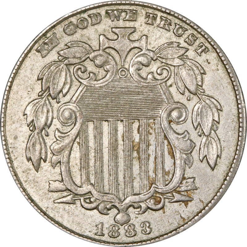 United States 1883 Nickel Five Cent Shield Design Circulated Coin: United States 1883 Nickel Five Cent Shield Design Circulated Coin This is an 1883 Shield Nickel from the United States. The coin is circulated and made of nickel. It is uncertified and in pre-owned co