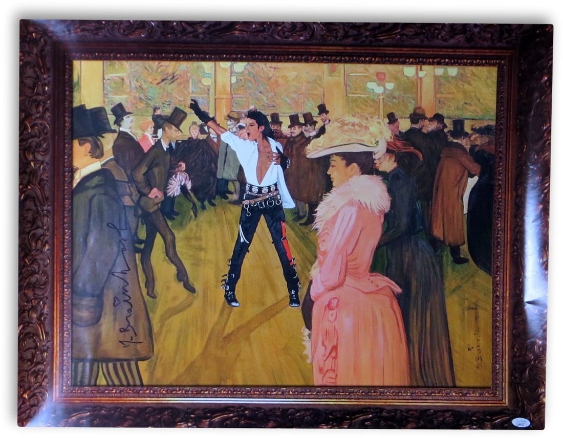 Mr. Brainwash Signed 23x28.5 Poster Michael Jackson JSA Authenticated: Mr. Brainwash Signed 23x28.5 Poster Michael Jackson JSA Authenticated This striking poster features an original design by Mr. Brainwash, measuring 23X28.5 inches. It showcases his unique artistic styl