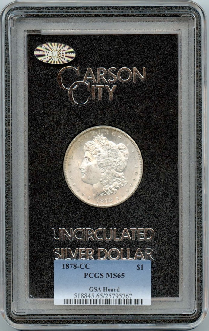 PCGS MS65 VAM 11 1878-CC Carson City Morgan Silver Dollar GSA Hoard: PCGS MS65 VAM 11 1878-CC Carson City Morgan Silver Dollar GSA Hoard This 1878-CC Morgan Dollar is part of the GSA Hoard and has been graded MS65 by PCGS. Struck at the Carson City Mint, this uncircula