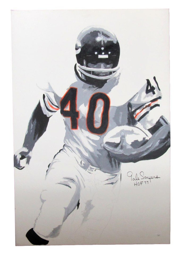 Gale Sayers HOF Autographed 24x36 Canvas Print Bears JSA: Gale Sayers HOF Autographed 24x36 Canvas Print Bears JSA This stunning 24x36 canvas print features the legendary Gale Sayers, a Hall of Fame football player, known for his exceptional talent with the