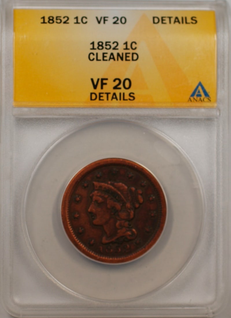 1852 United States Large Cent Copper Coin ANACS VF 20 Cleaned (1 of 2)