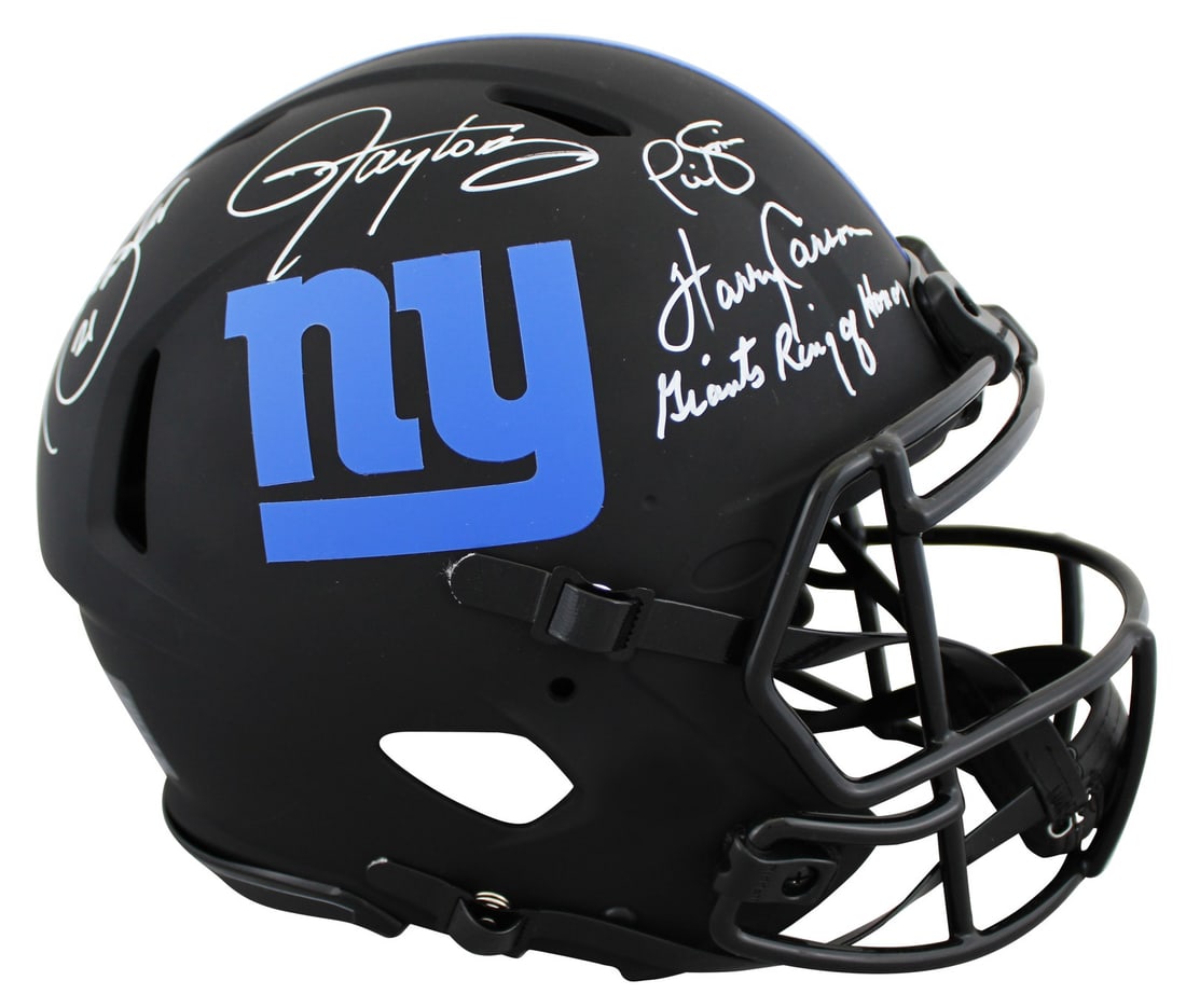 New York Giants Signed Eclipse Proline Helmet Tiki Barber Lawrence Taylor Phil Simms Harry Carson: New York Giants Signed Eclipse Proline Helmet Tiki Barber Lawrence Taylor Phil Simms Harry Carson BAS This autographed full-size Speed Proline helmet features the iconic Alternate Eclipse design and h