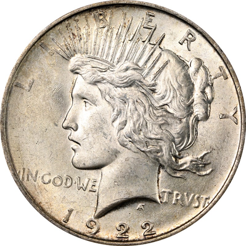 1922 Denver Mint Silver Peace Dollar United States Coin: 1922 Denver Mint Silver Peace Dollar United States Coin This is a 1922-D Peace Dollar from the United States, composed of silver with a fineness of 0.9. The coin was produced at the Denver Mint and is