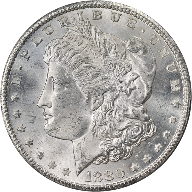 1880-CC GSA Morgan Silver Dollar 8/7 NGC MS64 Blast White: 1880-CC GSA Morgan Silver Dollar 8/7 NGC MS64 Blast White This stunning 1880-CC GSA Morgan Silver Dollar showcases exceptional eye appeal, featuring a brilliant blast white finish and a fantastic stri