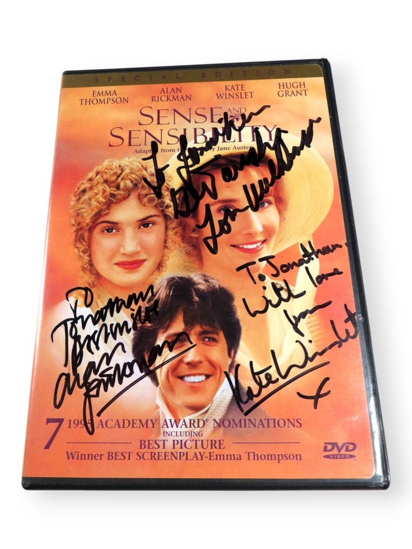 Sense and Sensibility Autographed DVD Cover Winslett Rickman Wilkinson Beckett Authenticated: Sense and Sensibility Autographed DVD Cover Winslett Rickman Wilkinson Beckett Authenticated This is an original autographed DVD cover for the classic film "Sense and Sensibility," featuring the signa