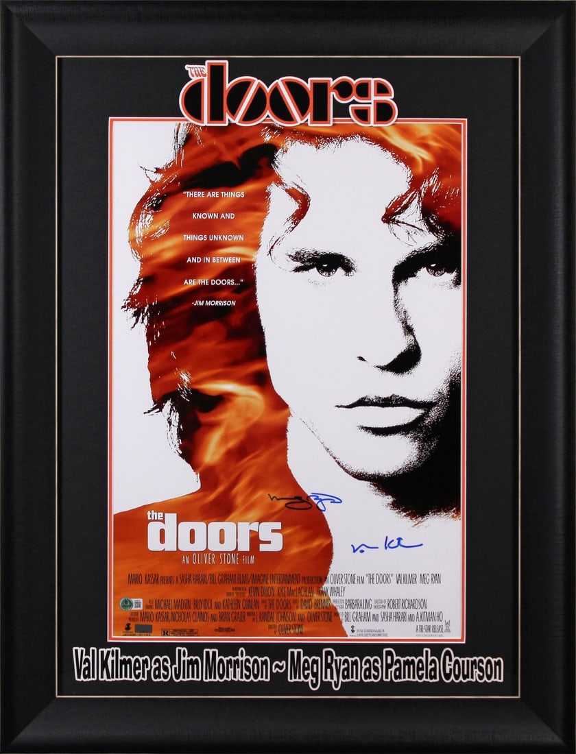 Val Kilmer Meg Ryan The Doors Signed Framed 16x24 Photo Beckett COA: Val Kilmer Meg Ryan The Doors Signed Framed 16x24 Photo Beckett COA Celebrate the legendary band The Doors with this authentic autographed framed photograph featuring Val Kilmer and Meg Ryan. This str