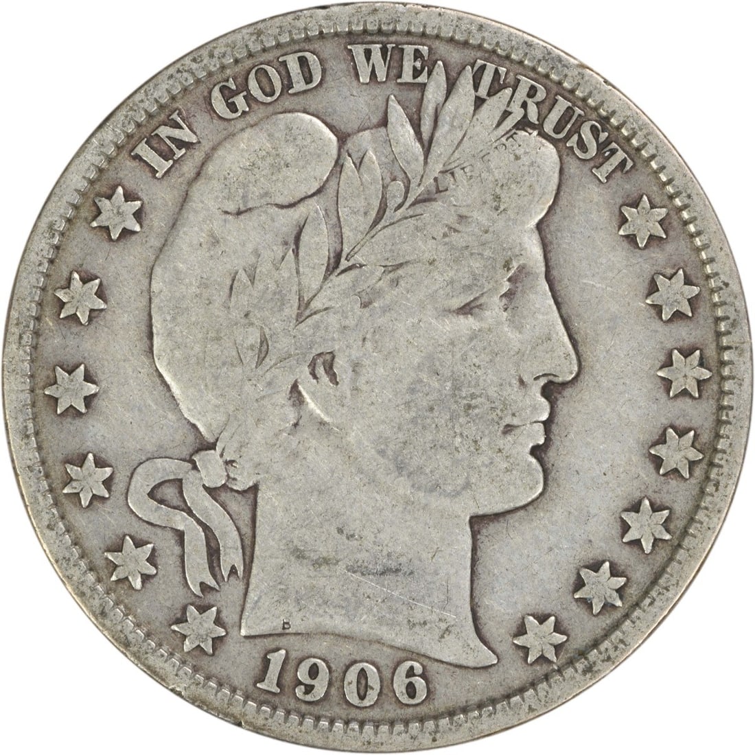 1906 United States Barber Half Dollar 90 Percent Silver Coin Uncertified: 1906 United States Barber Half Dollar 90 Percent Silver Coin Uncertified This 1906 Barber Half Dollar from the United States was minted in Philadelphia and features the classic design by Charles E. Ba