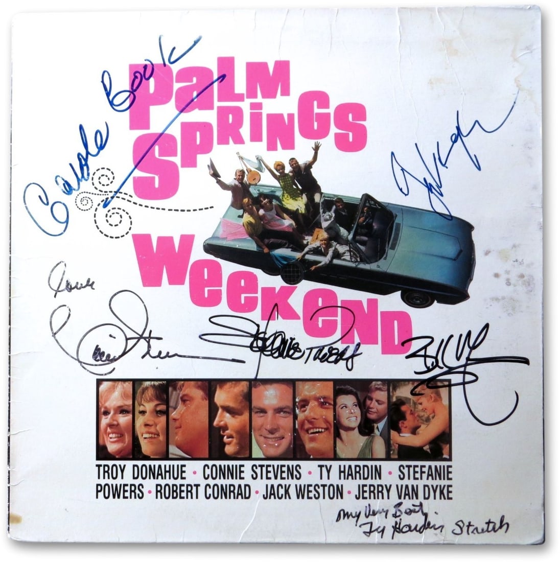 Palm Springs Weekend Autographed Laserdisc Cover JSA Signed by 6 Stars: Palm Springs Weekend Autographed Laserdisc Cover JSA Signed by 6 Stars This signed cast autographed laserdisc cover from the classic film "Palm Springs Weekend" features the signatures of renowned act