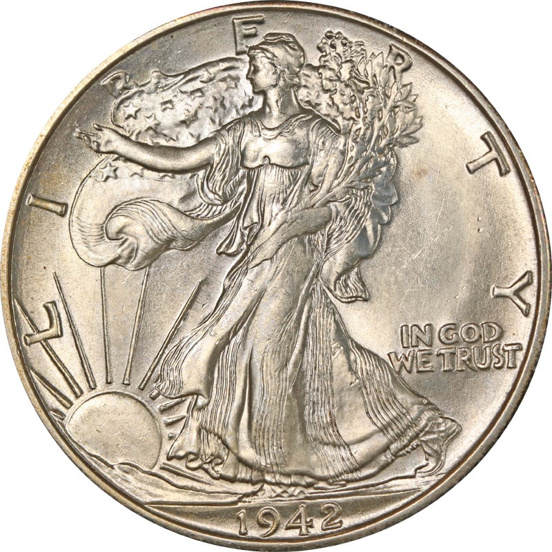 1942-D Walking Liberty Half Silver Coin Uncertified: 1942-D Walking Liberty Half Silver Coin Uncertified This 1942-D Walking Liberty Half showcases a stunning design and is made of 90% silver, reflecting both its historical significance and intrinsic va